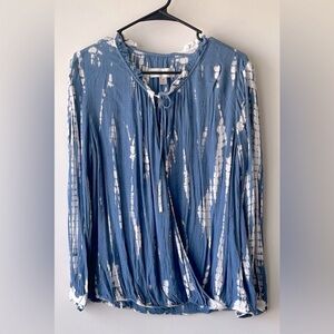 Knox Rose Blue Silver 3/4 Sleeve Tie Front Blouse